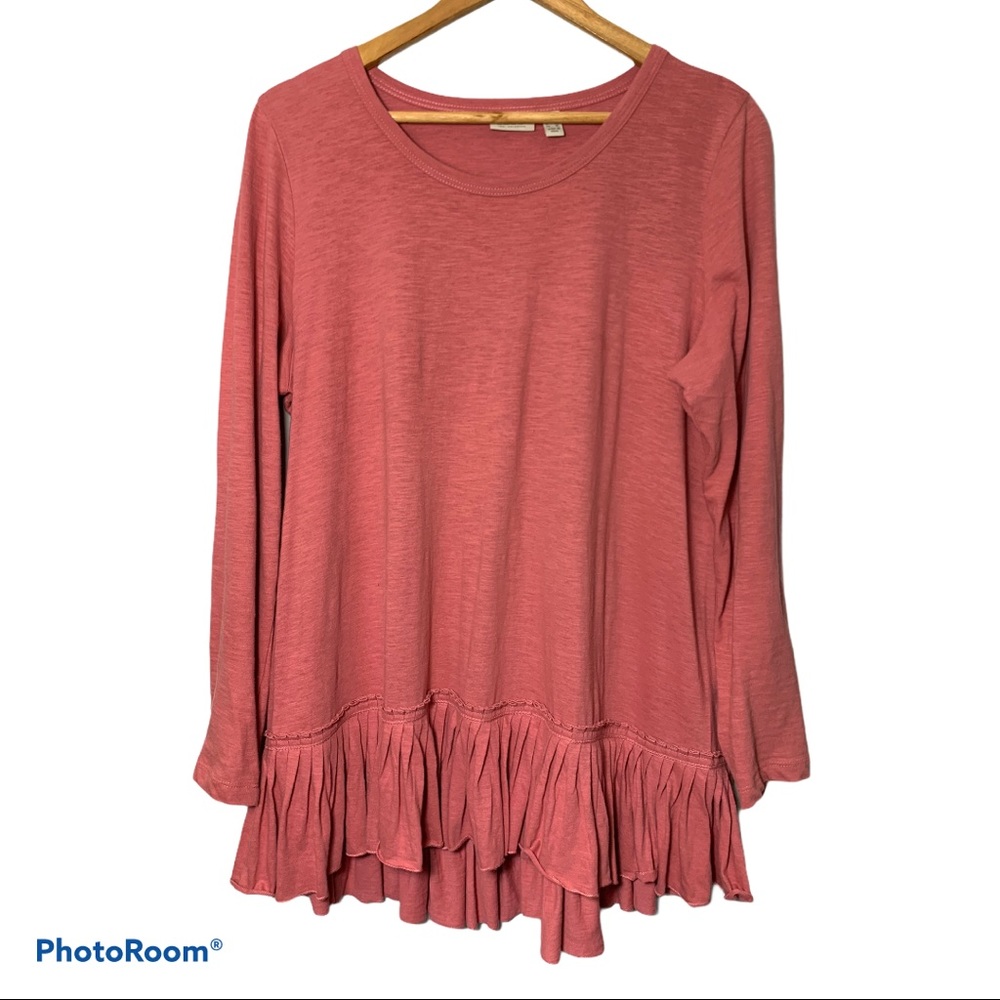 LOGO Lori Goldstein Pink Long Sleeve Ruffle Hem L